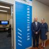 A collaborative learning lab at Pennsylvania College of Technology bears the name of Woodlands Bank, a financial institution that partners with the college in support of students and academic programs, and honors the memory of alumna and Woodlands Bank employee Nicole Guthrie-Jones. Taking part in the lab’s dedication are Woodlands Bank President and CEO Jon P. Conklin and Penn College President Davie Jane Gilmour.