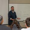 A 2007 recipient of the college's Alumnus Achievement Award, Jeffcoat talks with students during a late-September return to campus.