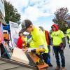 Drilling five wood screws into a board, a student from Northern Tier Career Center attempts to “beat the clock” in a timed Pennsylvania Builder Association contest.