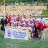 President Davie Jane Gilmour, with the Series' repeat champions from Japan's Musashi Fuchu Little League