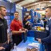 Penn College student John J. Gisonna (right), a heating, ventilation and air conditioning design technology major from Monroe, N.Y., talks with recruiters from SmartEdge. Representing the Tonawanda, N.Y.-based building controls company at the college’s Career Fair are Garret Smith (left), mechanical specialist, and Michael J. Burns, service sales engineer.