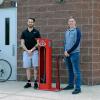 Devon DeVito (left), owner of The Bicycle Center, and Everett B. Appleby, 2018-19 Student Government Association president at Pennsylvania College of Technology, partnered to bring a freestanding bike repair station to campus.