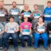 Penn College students show their industry certifications for computer aided drafting and design software programs. Front row, from left: Jesse C. Hulien, of Hughesville; Kyle T. Potts, of Colver; Meriah B. Port, of Bellefonte, Shannon R. Knarr, of Trevorton; and Aaron C. Smith, of Ulster. Back row, from right: Rory J. Moon, of Knoxville; Ian M. Dorman, of Mill Hall; Angela J. Bolinger, of Galena, Md.; Kevin G. Kearney, of Lebanon; and Elias W. Diehl, of Newville.