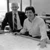 Chalmer Van Horn (left) with his final engineering drafting student, William P. Woodley, in 1991