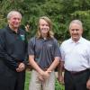 Gary Kincel (left), Coventry Foundation president, and Gary Hagopian, a member of the foundation’s board of directors, join Penn College student Luke C. Miller, of Grasonville, Md., the first recipient of the organization’s automotive restoration technology scholarship.