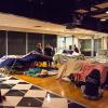 A tent village takes shape on the CC's second floor.