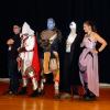With the contest judges on either side, the adult cosplay winners prepare to take another bow.