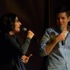 Negin Farsad (left) and Dean Obeidallah perform in the intimate space of Penn's Inn...