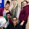 Basking in finals-prep wisdom from Dumbledore are (clockwise from lower left): Matheu A. Davenport, of Lewisburg; Rossell Burgos, of Hazleton; Christine A. Limbert, of Curwensville; and Nathan I. Tabon, of Allison Park.