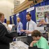 Among the alumni industry representatives at Penn College’s Spring Career Fair is Flex-Cell Precision Inc.’s Brian C. Kohler (second from right) who earned a manufacturing engineering technology degree in 2003.