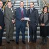 First National Bank recently provided a gift supporting two Penn College educational programs that serve high school students. From left are Don Breon, assistant vice president/treasury management; Daniel Hooper, vice president/ market manager; and Craig Muthler, senior vice president/commercial banking. From the college are Kyle Smith, executive director of the Penn College Foundation, and Tanya Berfield, manager of college transitions.