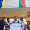 Penn College students Nader M. Alotaibi, of Saudi Arabia; Yousef I. Asiri, of Saudi Arabia; Laurent P. Maehr, of Austria; and Majid A. Alamri, of Oman, gather in front of flags that are part of a permanent display in the college’s Bush Campus Center. The flag display, the makeup of which will change to reflect the student population, is designed to recognize the international students among the college’s scholars.