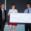 The Student Leader Legacy Scholarship, which has grown from $500 when first presented in 2007 to $1,750 this year, was awarded to Taylor R. Lapointe. Making the presentation are Robb C. Dietrich, executive director of the Penn College Foundation (left), and outgoing SGA President Ryan M. Enders.