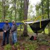 Worthing (left), of New Brighton, and Josh E. Rosenberger, of Chambersburg, show off their Outdoor Weekend accommodations.