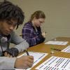 Students from Columbia-Montour Area Vocational-Technical School program paths for small robots called Ozobots using colored markers – a way to code without a computer. The activity was one of several that high school students explored at Pennsylvania College of Technology on Nov. 8 as part of a National STEM Day celebration.