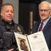 Penn College Police Lt. David C. Pletz is honored with a Pennsylvania Senate citation by Sen. Gene Yaw, chair of the college’s Board of Directors. Pletz’s actions assisted in the swift apprehension of a suspect who had fired a handgun at him multiple times. The off-campus incident took place on Sept. 28.