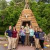 Pennsylvania College of Technology occupational therapy assistant students gather in front of a teepee that they helped to outfit with play items at the Lycoming County Sensory Garden. From left are students Kayla N. Kern, of Lock Haven, and Felicia Baker, of Mifflinburg; Master Gardener Linda Betts; Boy Scout Colton Ulmer; Master Gardener Sharon Kuriga; and students Madalyn Q. Engle, of Linden, and Devin M. Heimbach, of Milton.