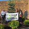 Observing Penn College’s repeat Tree Campus USA designation amid examples of healthy campus greenery are (from left) Don J. Luke, director of facilities operations; Eric C. Easton, forestry instructor; Carl J. Bower Jr., assistant professor of horticulture; Andrea L. Mull, General Services horticulturist/grounds and motor pool manager; and Justin W. Beishline, assistant dean of transportation and natural resources technologies.