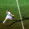 Shadows follow the Wildcats' Francesca Timpone under the lights at the Balls Mills soccer complex, where Wednesday's game was moved due to soggy field conditions on main campus.